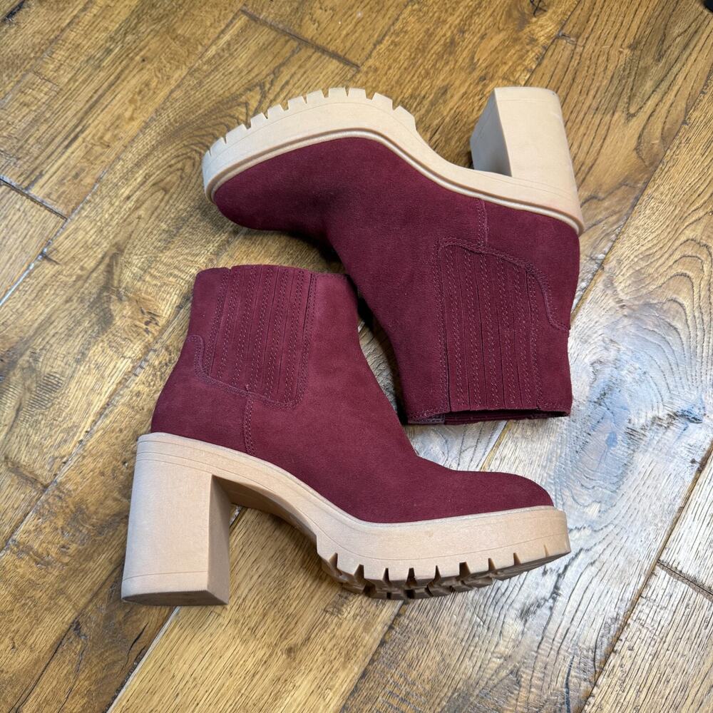 Dolce Vita Waterproof Leather Boots Caster H20 Maroon Chunky Heel Womens 7 - Picture 3 of 4